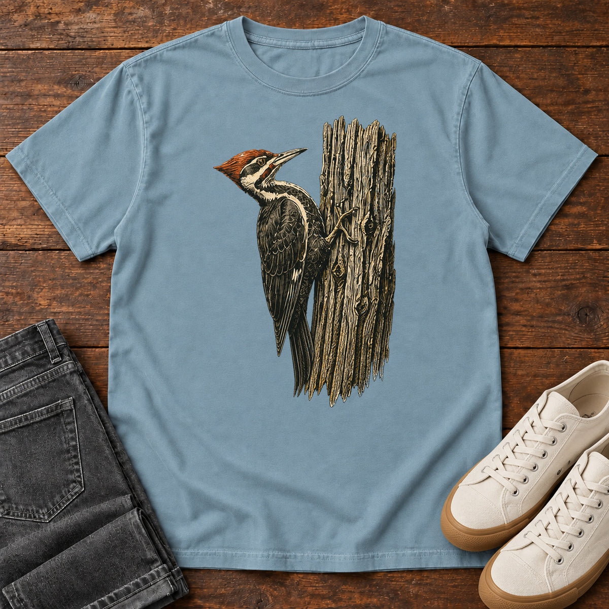 Pileated Woodpecker T-shirt in Ice Blue