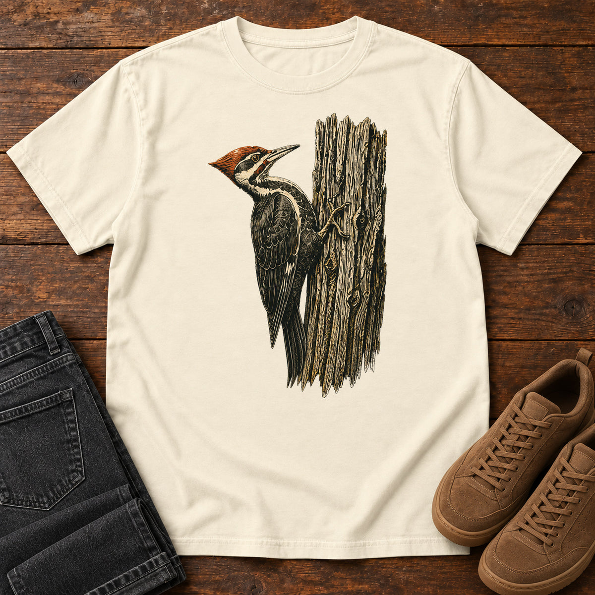 Pileated Woodpecker T-shirt in Ivory