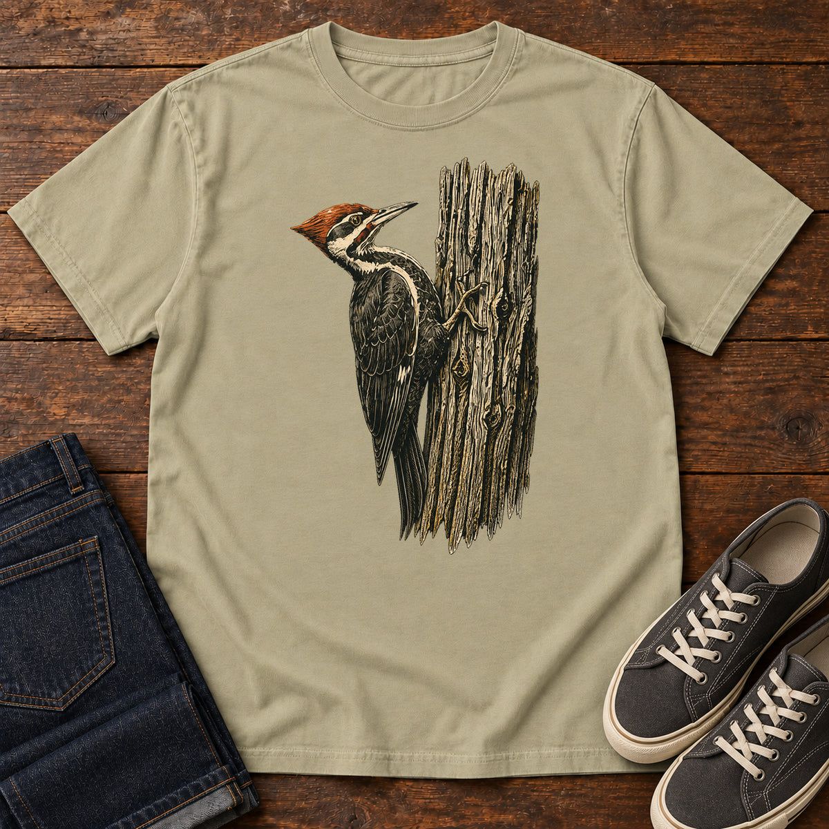 Pileated Woodpecker T-shirt in Khaki