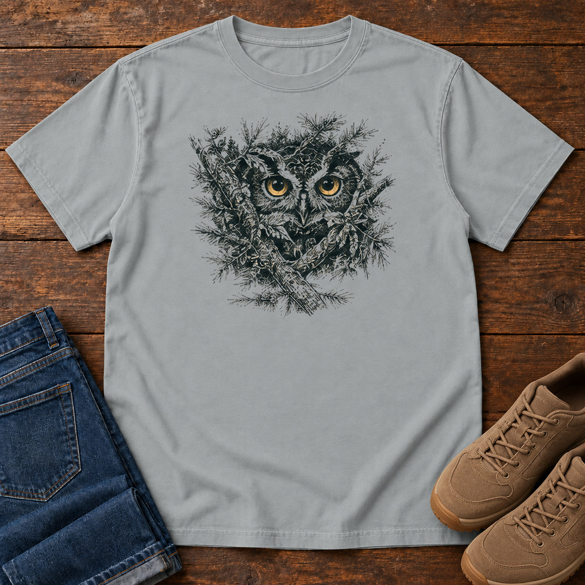 Owl in the Thicket T-shirt in Granite