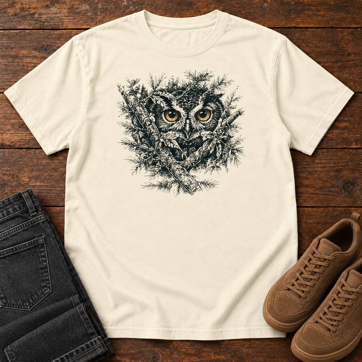 Owl in the Thicket T-shirt in Ivory