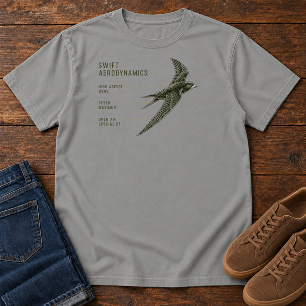 Swift Aerodynamics High Aspect Wing Speed Maximum T-shirt in Grey, front view