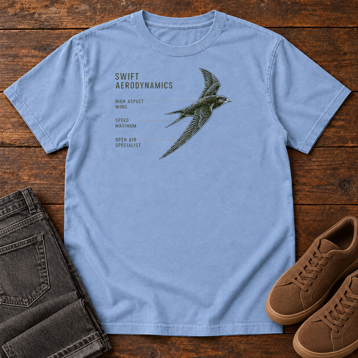 Swift Aerodynamics High Aspect Wing Speed Maximum T-shirt in Washed Denim