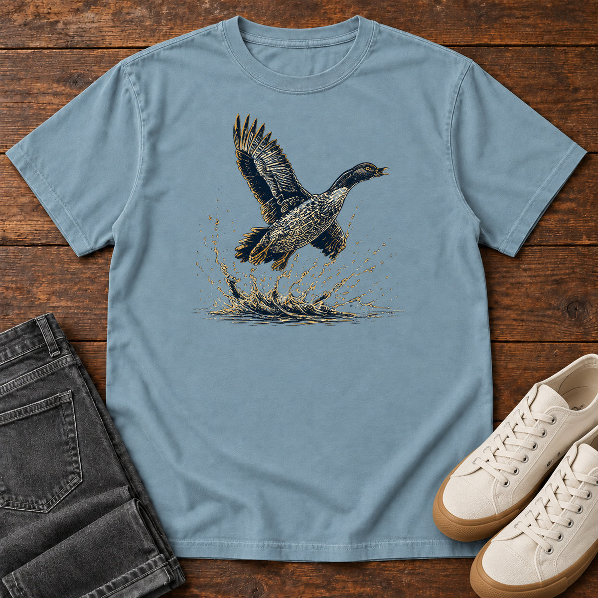 Duck Taking Off T-shirt in Ice Blue