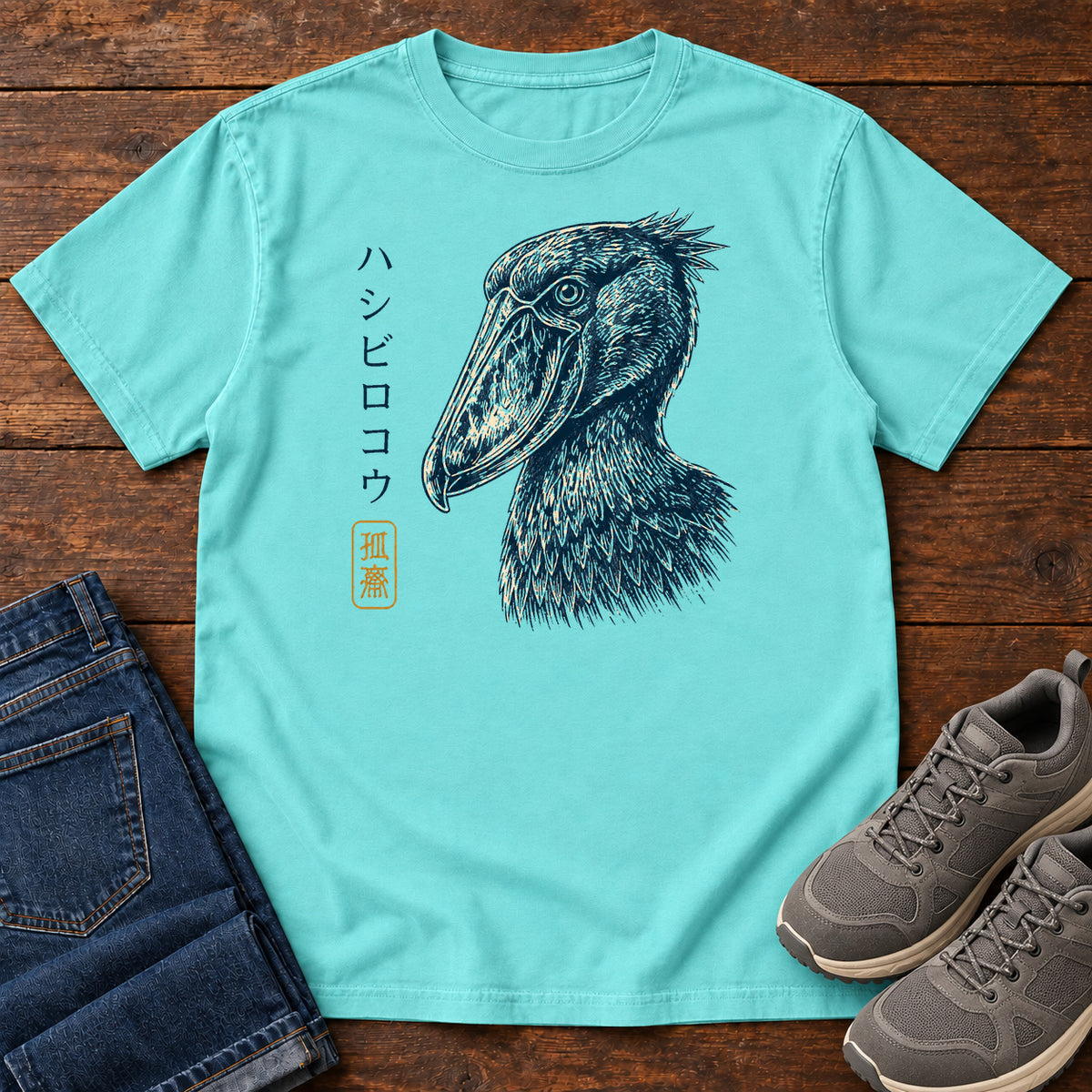 Shoebill Study T-shirt in Lagoon Blue