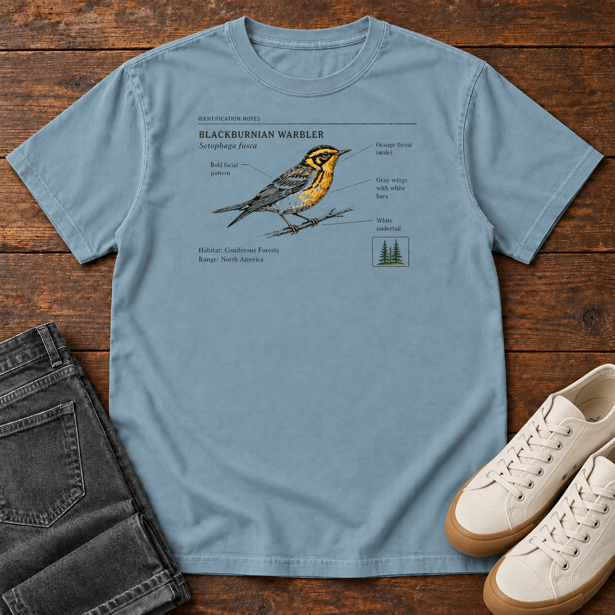 Blackburnian Warbler T-shirt in Ice Blue