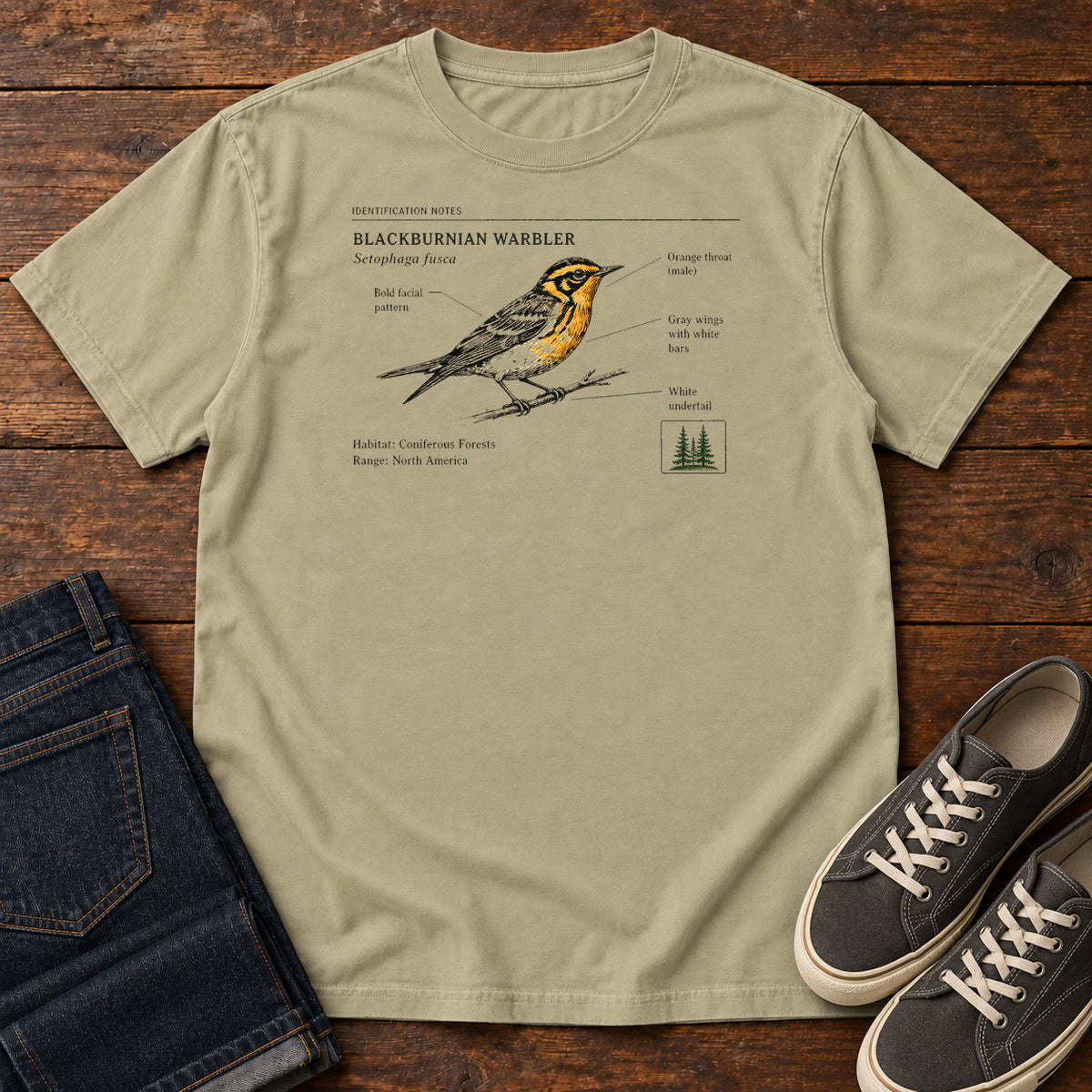 Blackburnian Warbler T-shirt in Khaki