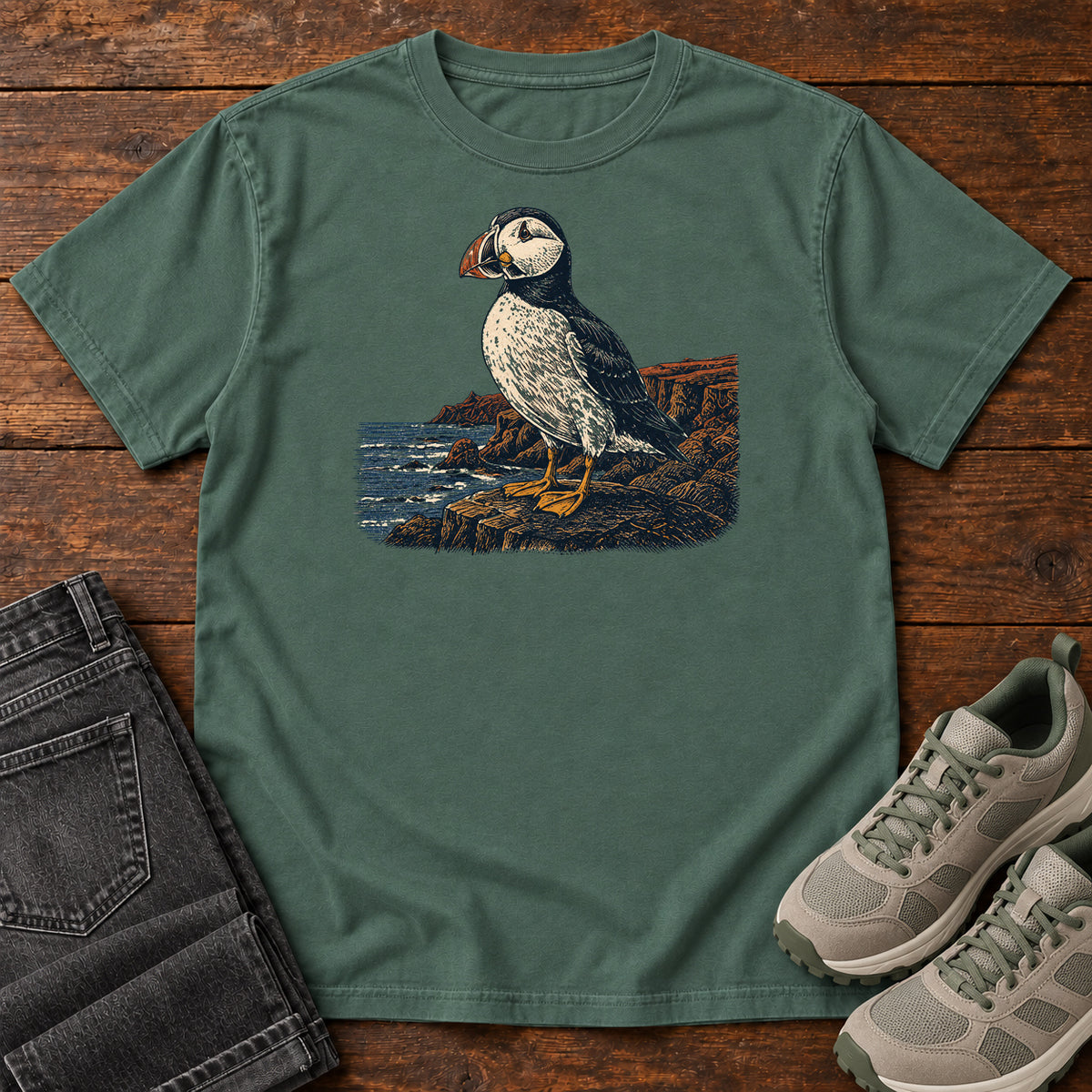 Puffin on the Coast T-shirt in Blue Spruce