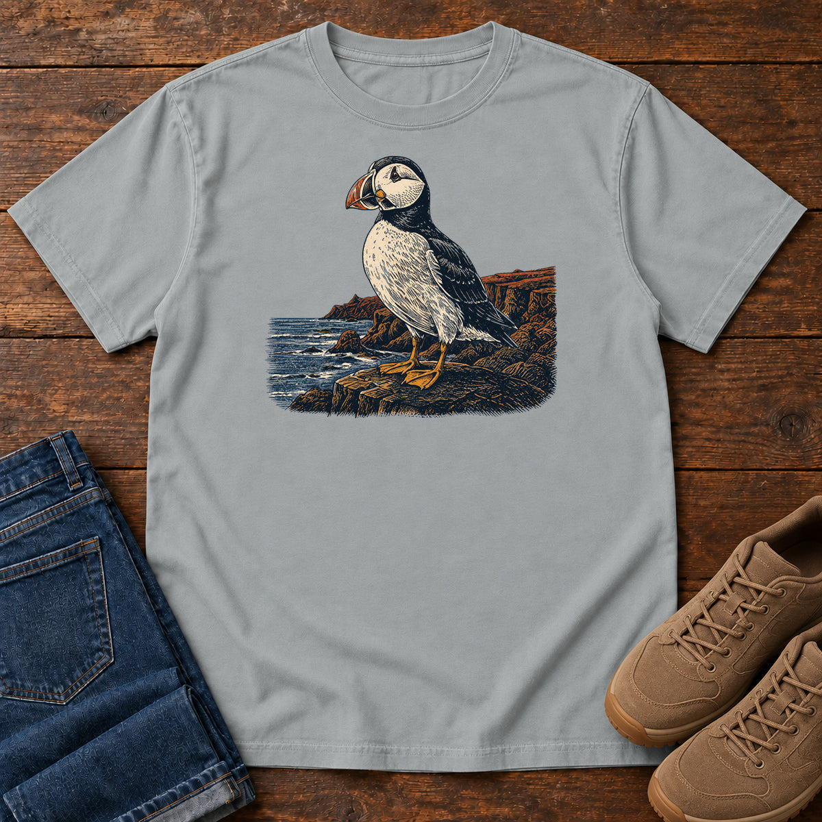 Puffin on the Coast T-shirt in Granite