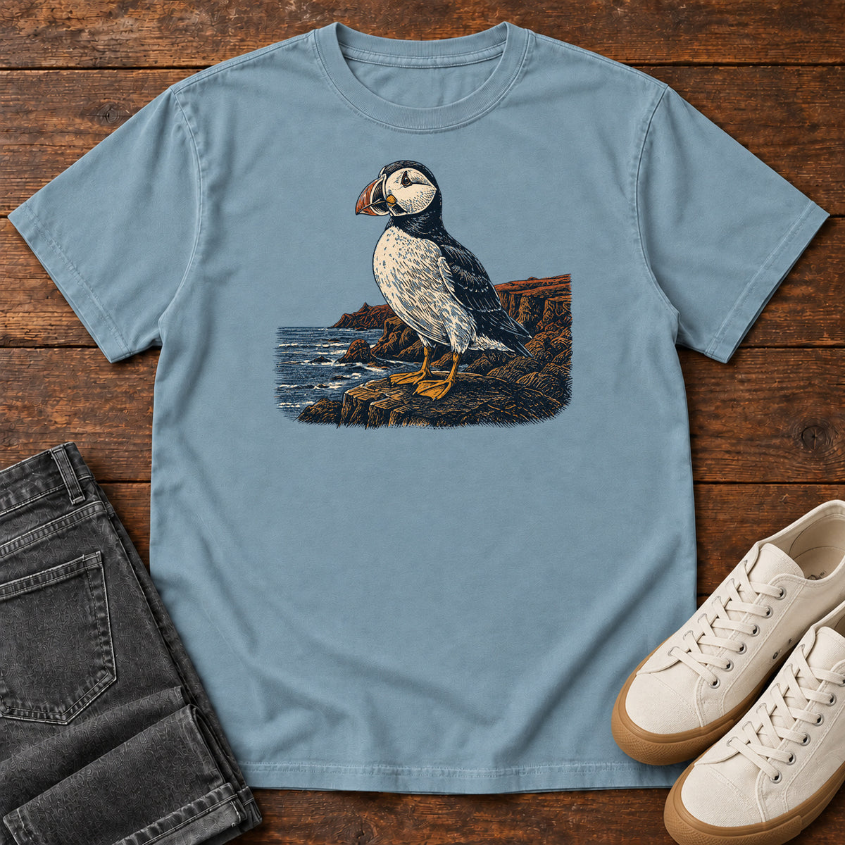 Puffin on the Coast T-shirt in Ice Blue