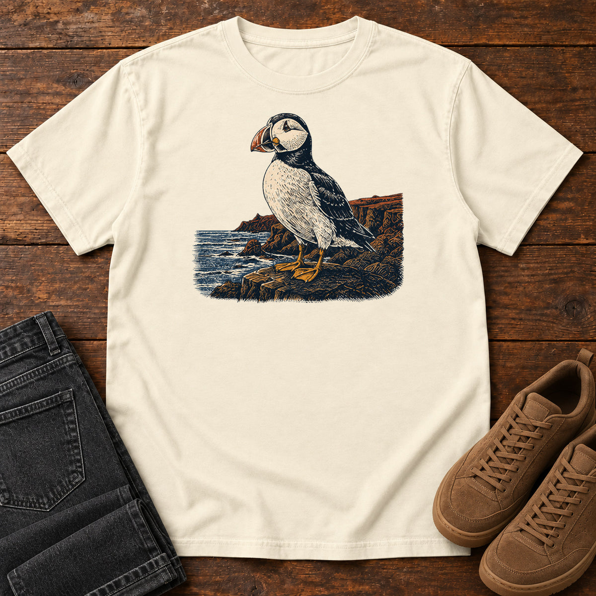 Puffin on the Coast T-shirt in Ivory