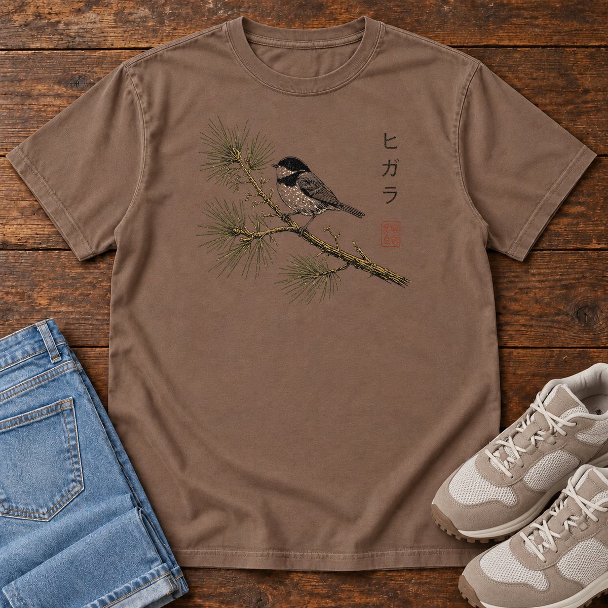 Chickadee on the Pine T-shirt in Espresso