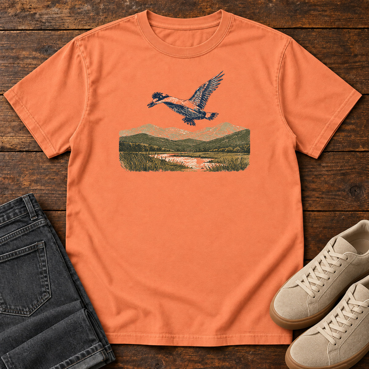 Flight Over the Valley T-shirt in Terracotta