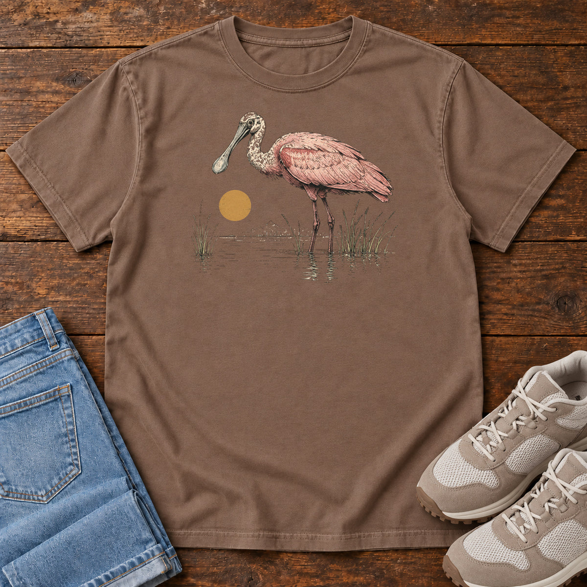 Spoonbill at Dawn T-shirt in Espresso