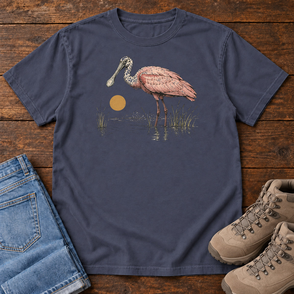 Spoonbill at Dawn T-shirt in Navy