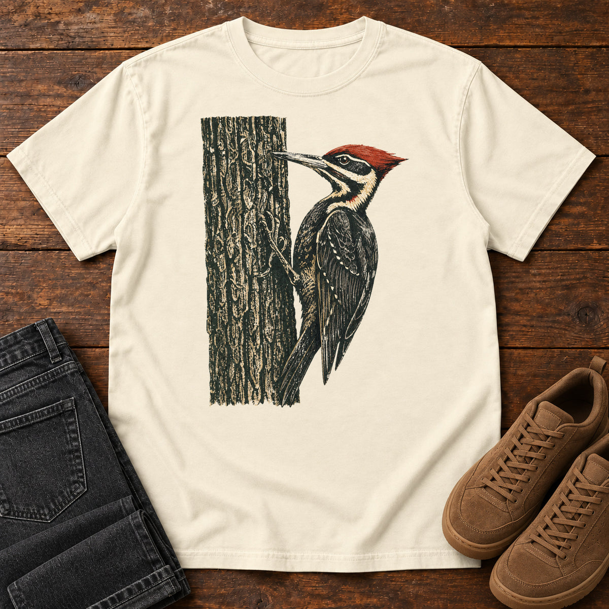 Woodpecker at Work T-shirt in Ivory