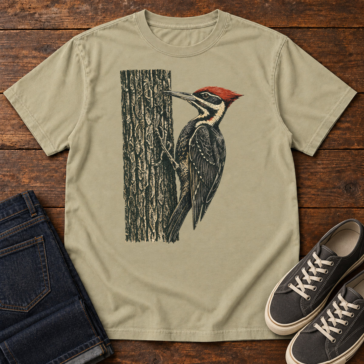 Woodpecker at Work T-shirt in Khaki