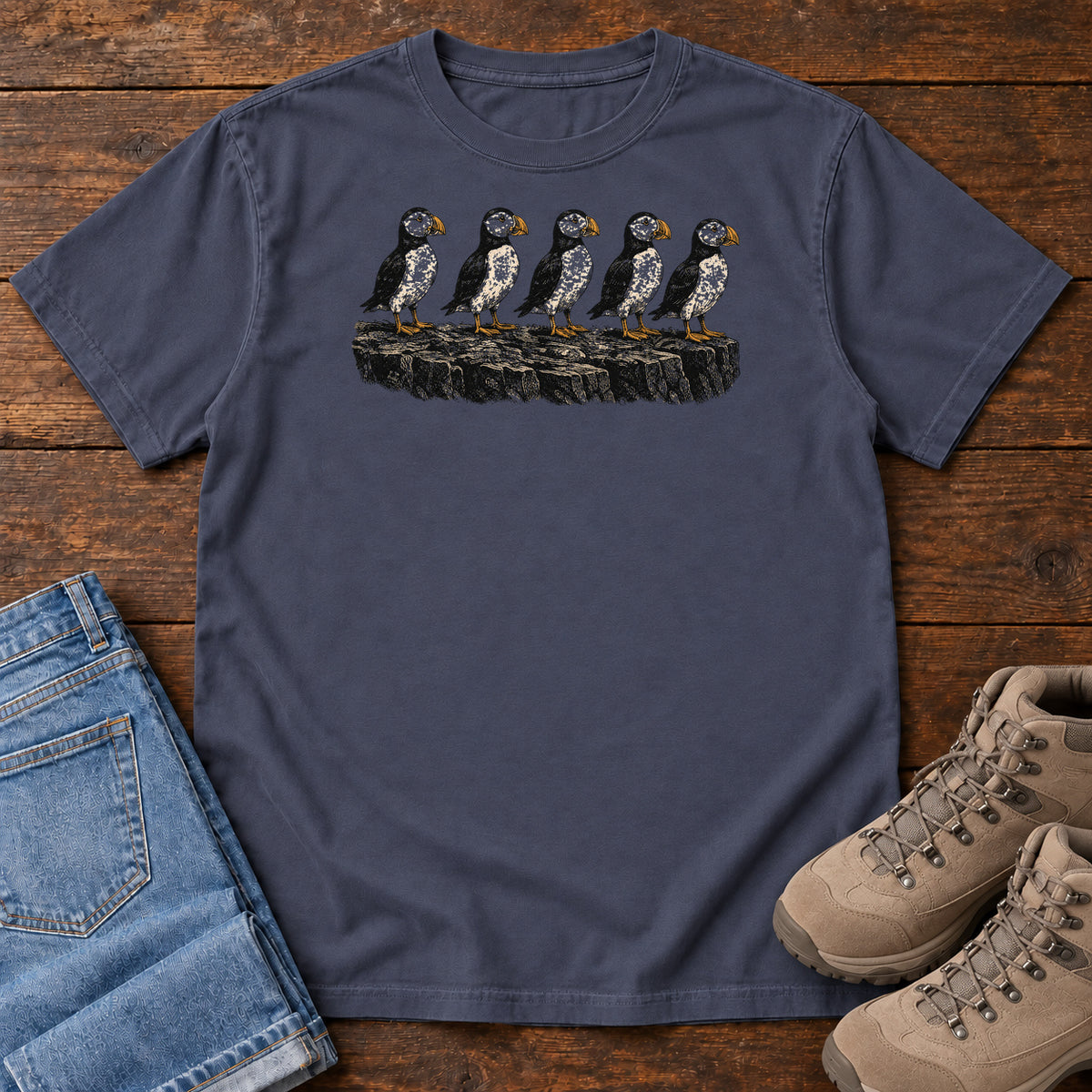 Puffin Row T-shirt in Navy