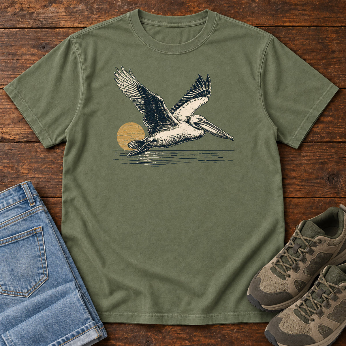 Loon in Flight T-shirt in Moss