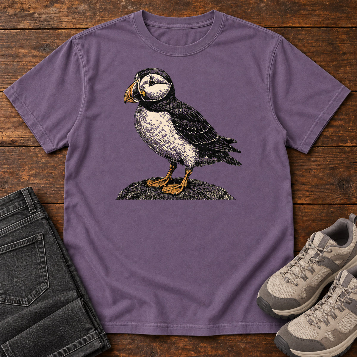 Puffin on the Rocks T-shirt in Grape