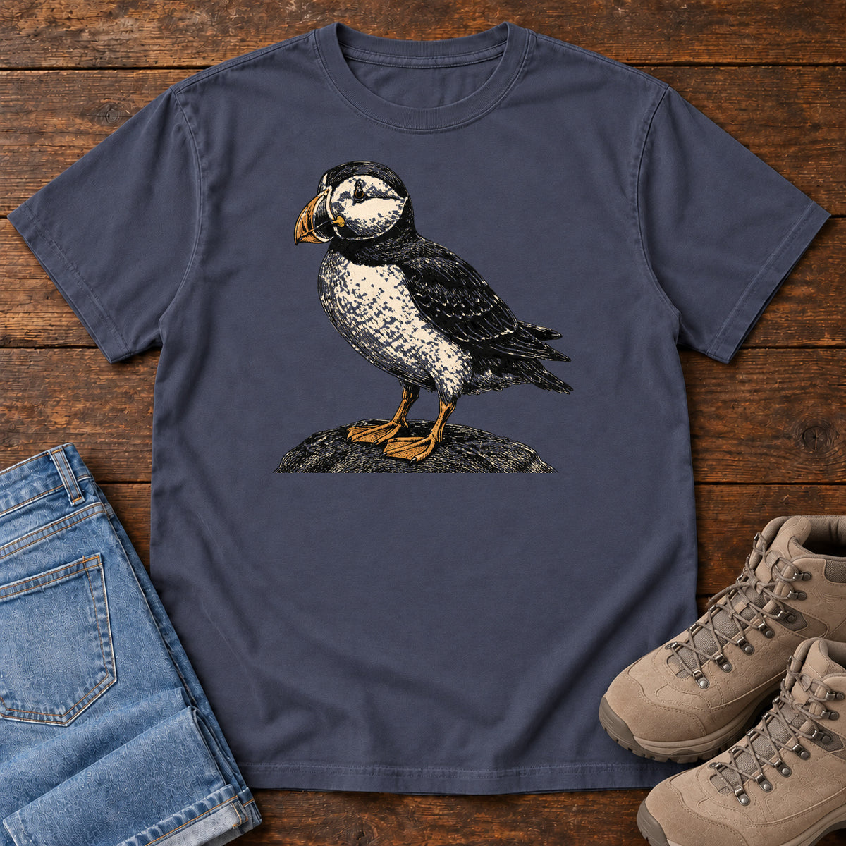 Puffin on the Rocks T-shirt in Navy