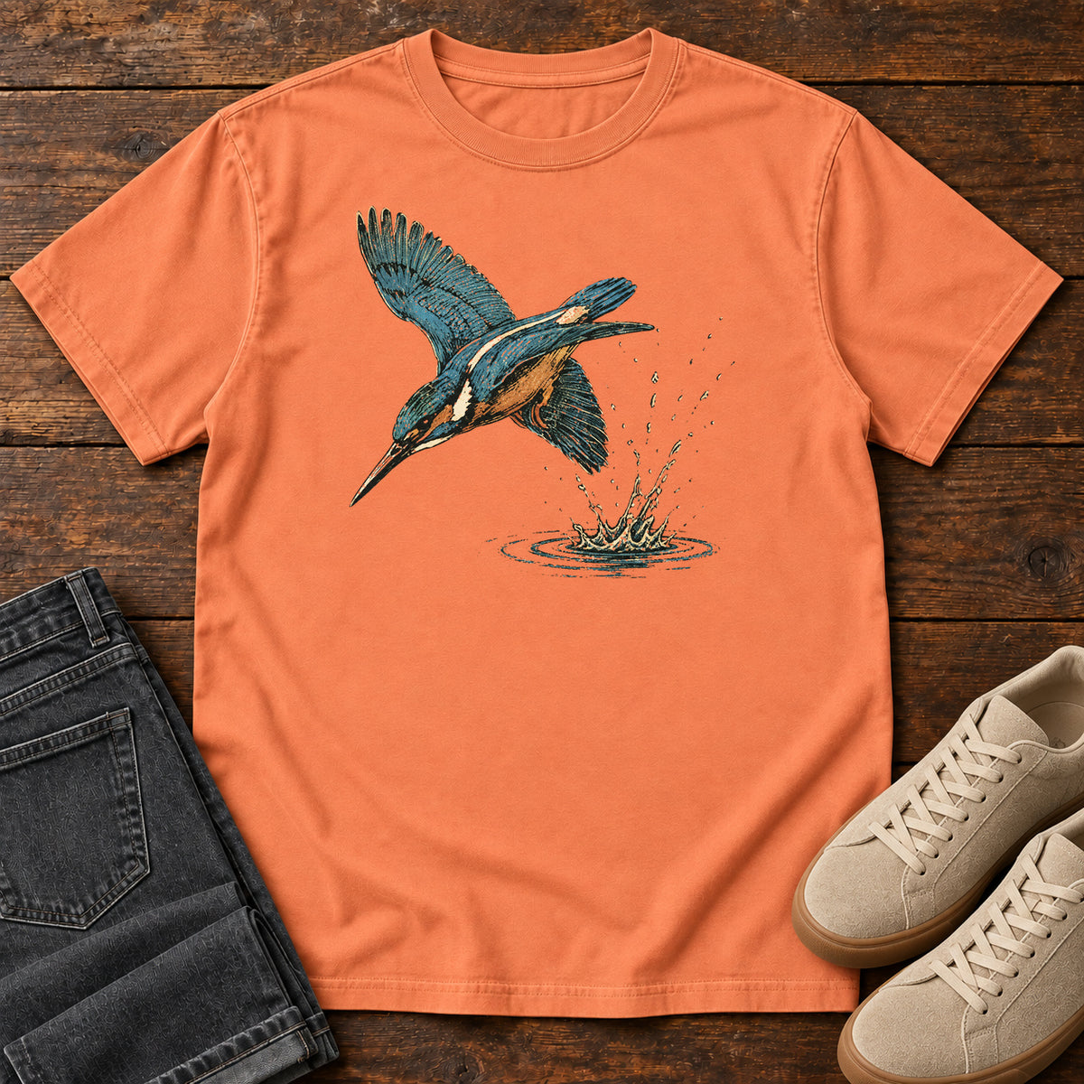 Kingfisher Dive T-shirt in Terracotta