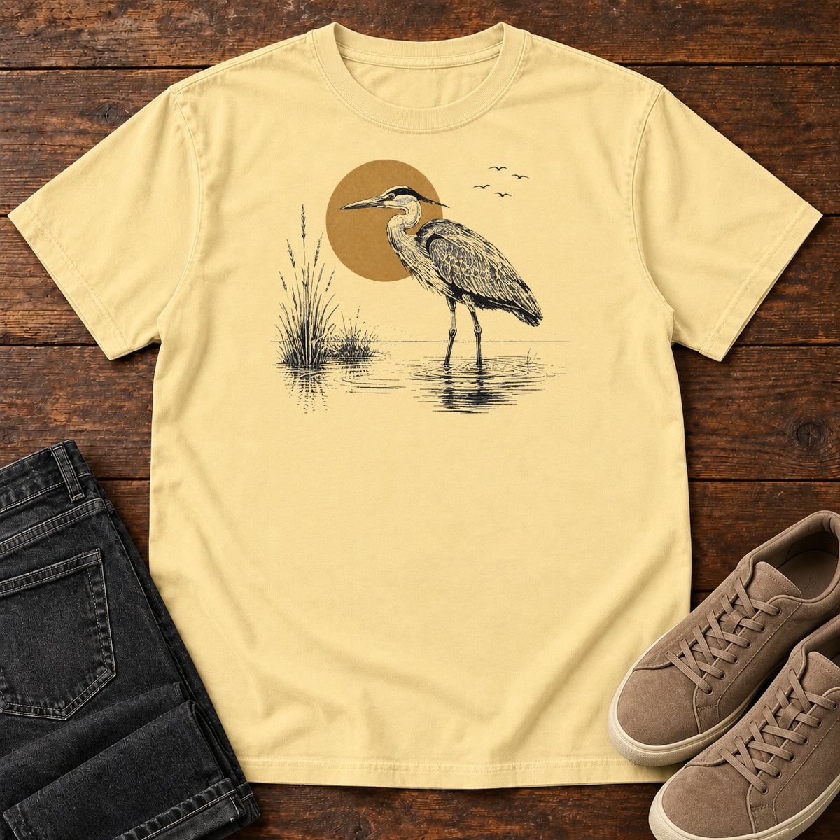 Heron at Sunrise T-shirt in Butter