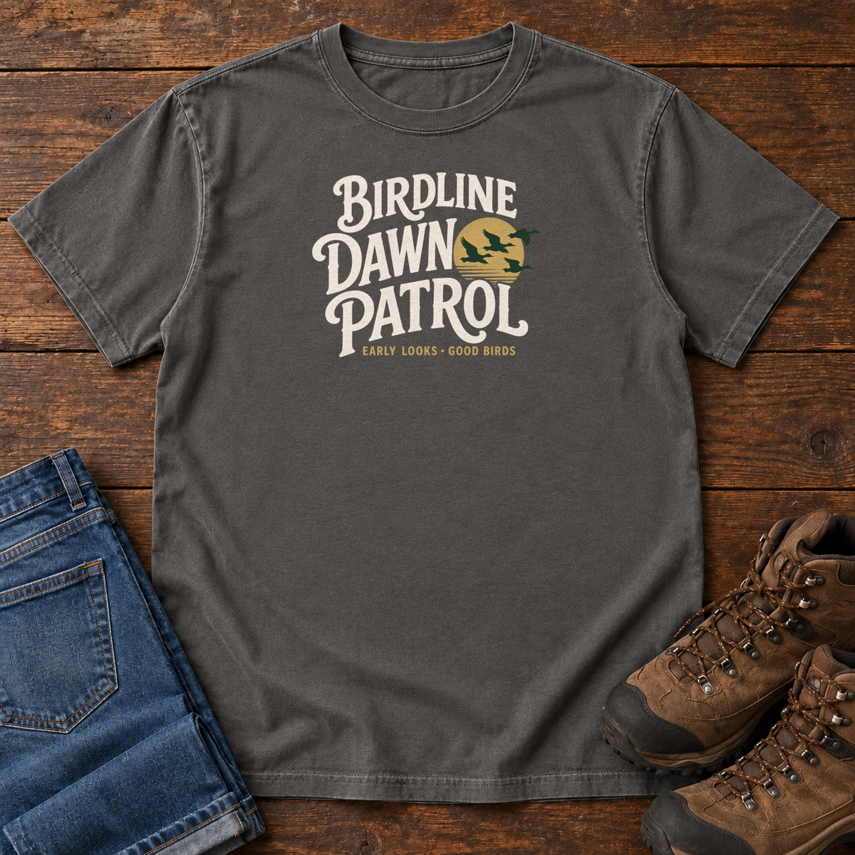 Birdline Dawn Patrol T-shirt in Pepper, front view