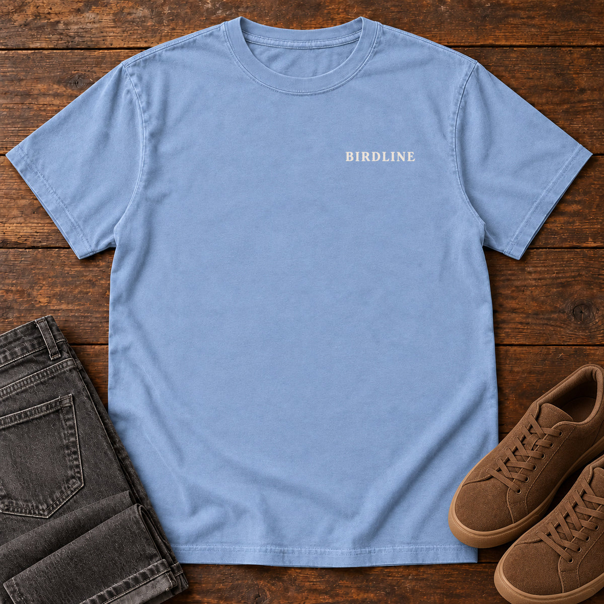 Migration Club T-shirt in Washed Denim, left side