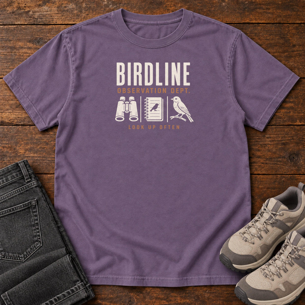Observation Department T-shirt in Grape, front view
