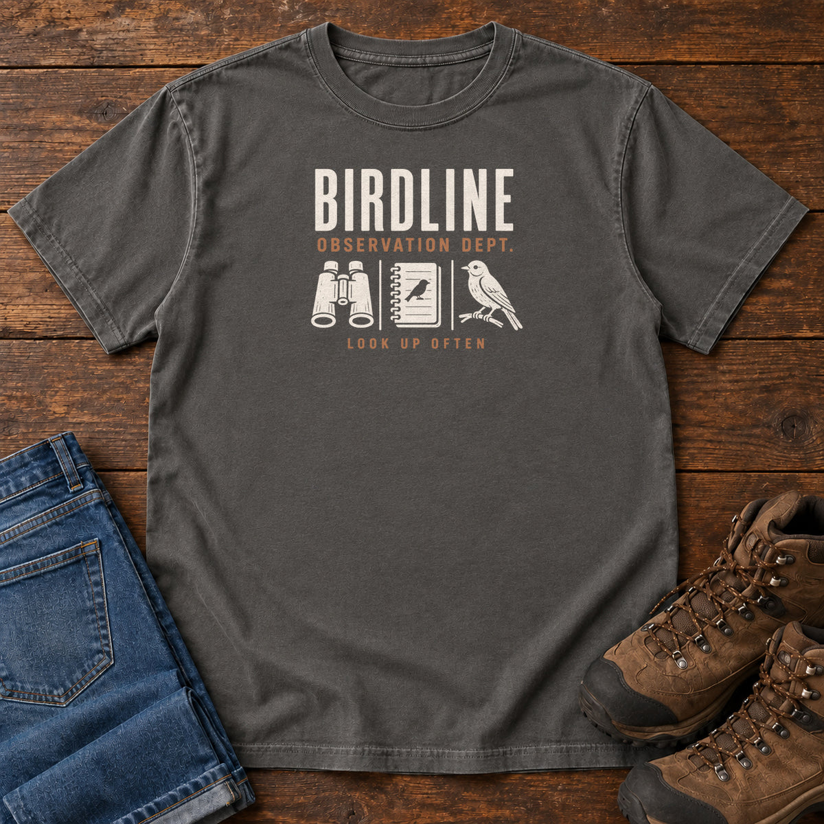 Observation Department T-shirt in Pepper, front view