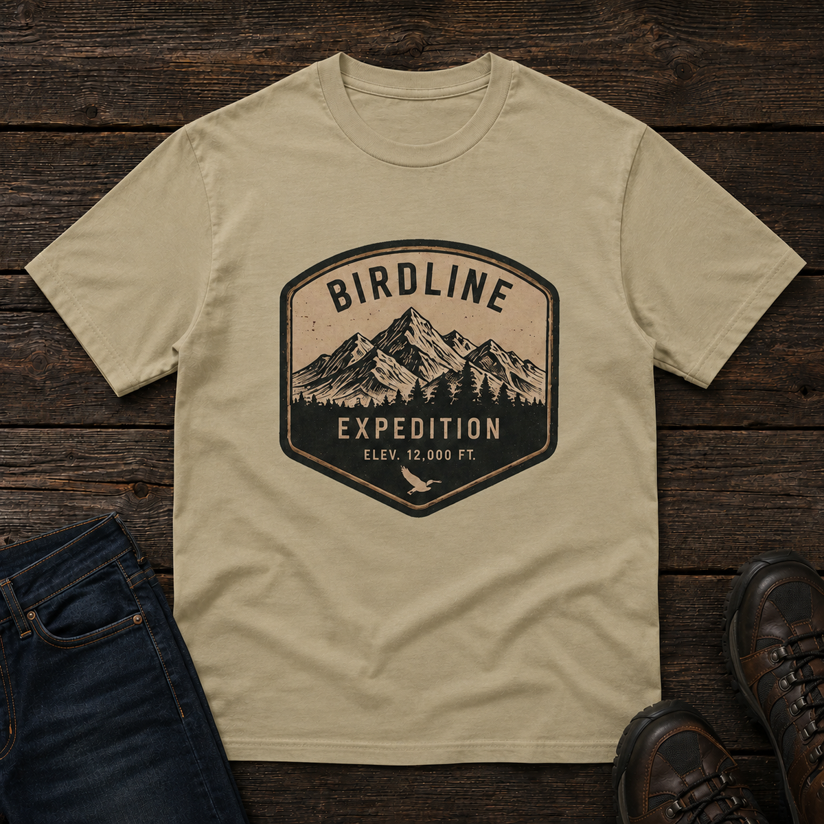 Birdline Expedition T-Shirt in Khaki, front view