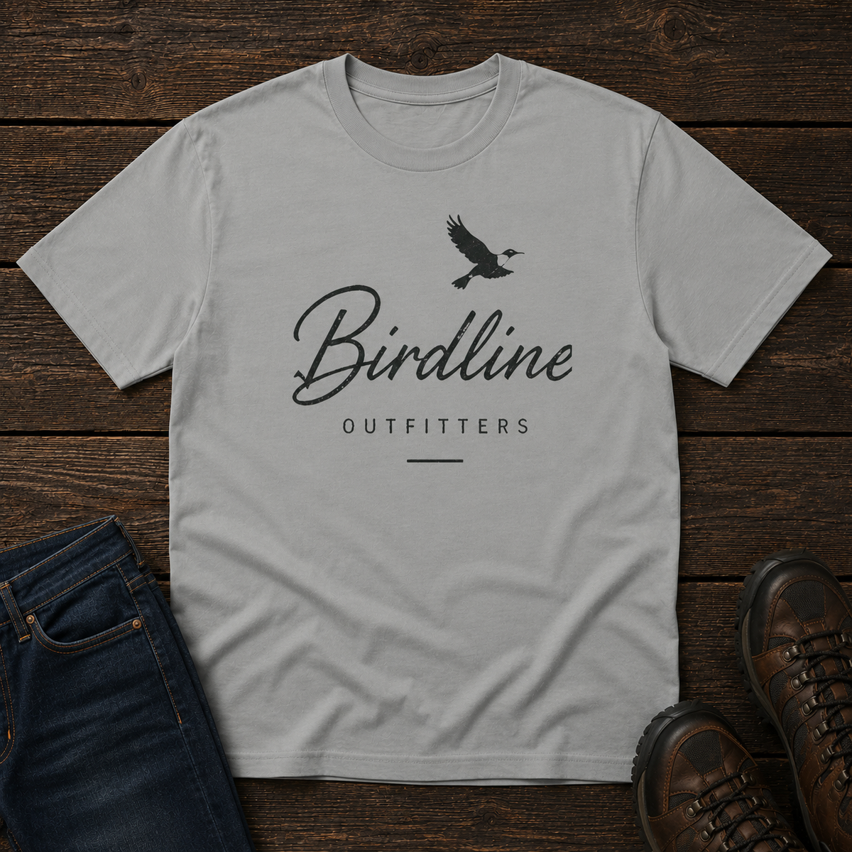 Birdline Script Logo T-Shirt in Granite, front view