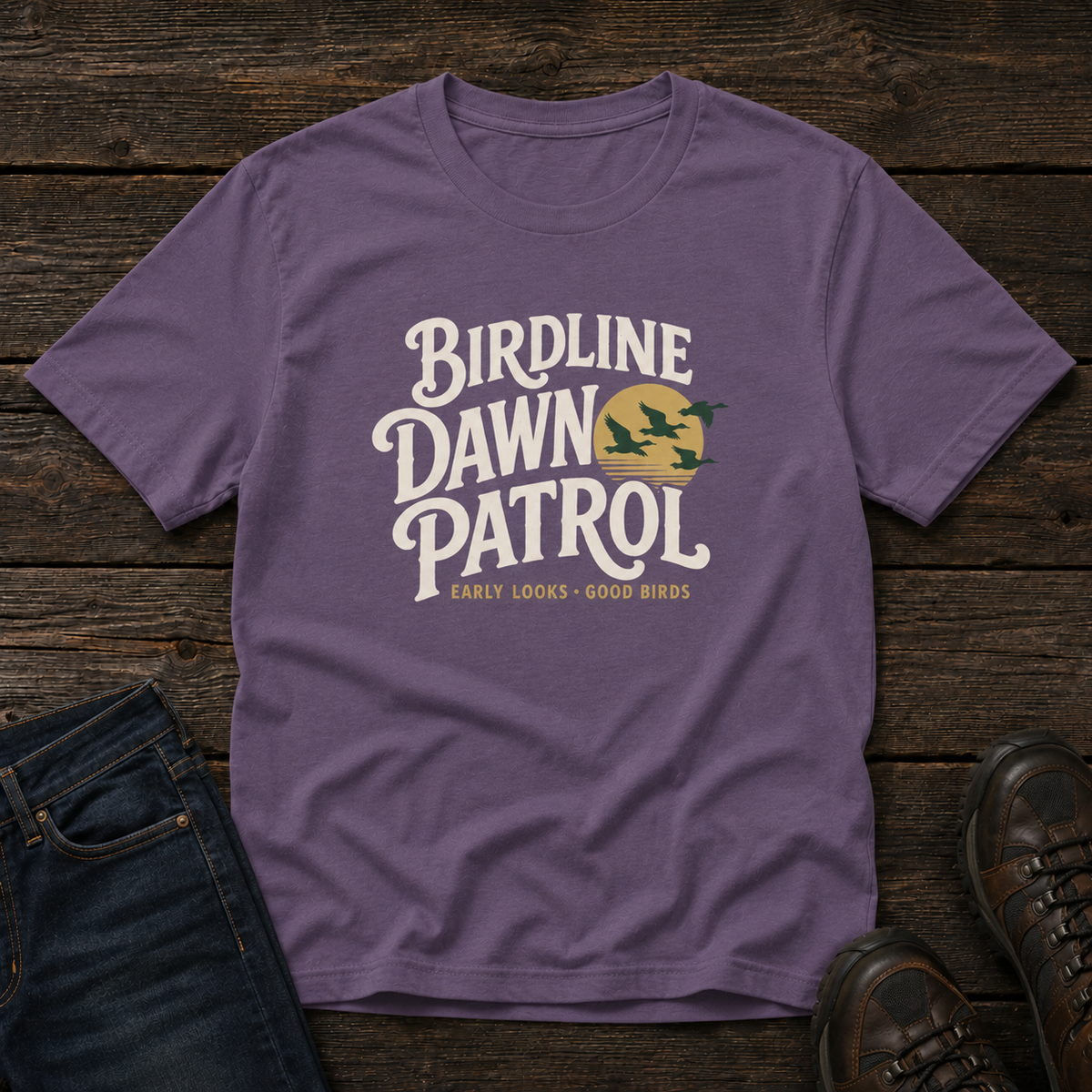 Birdline Dawn Patrol T-shirt in Grape, front view