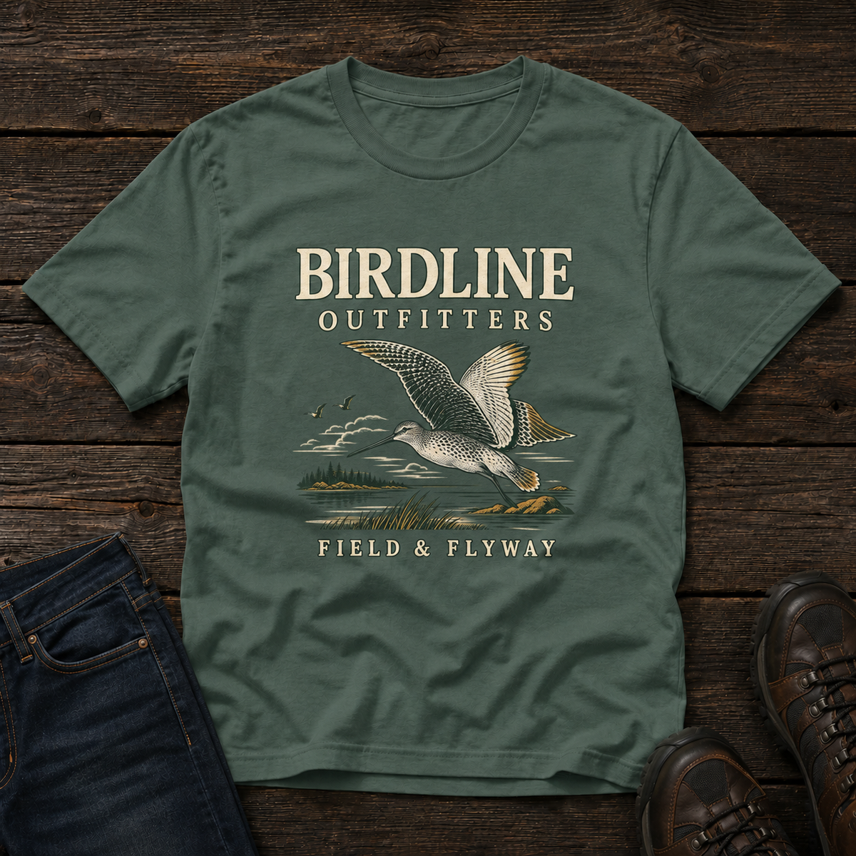 Field & Flyway T-Shirt in Blue Spruce, front view