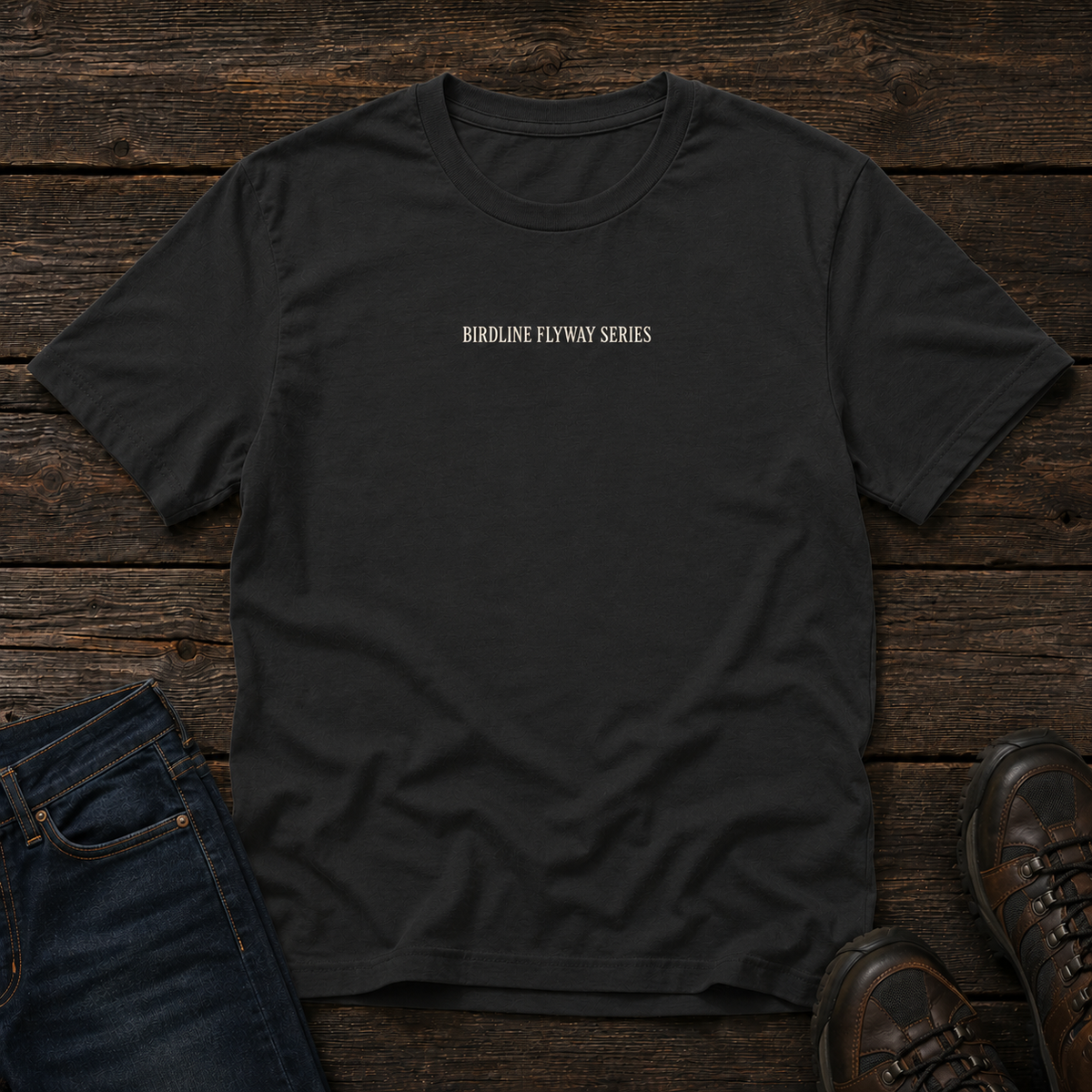 Flyway Series T-shirt in Black, front view