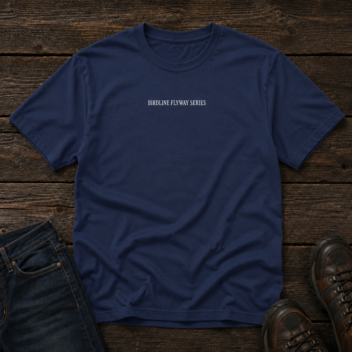 Flyway Series T-shirt in True Navy, front view