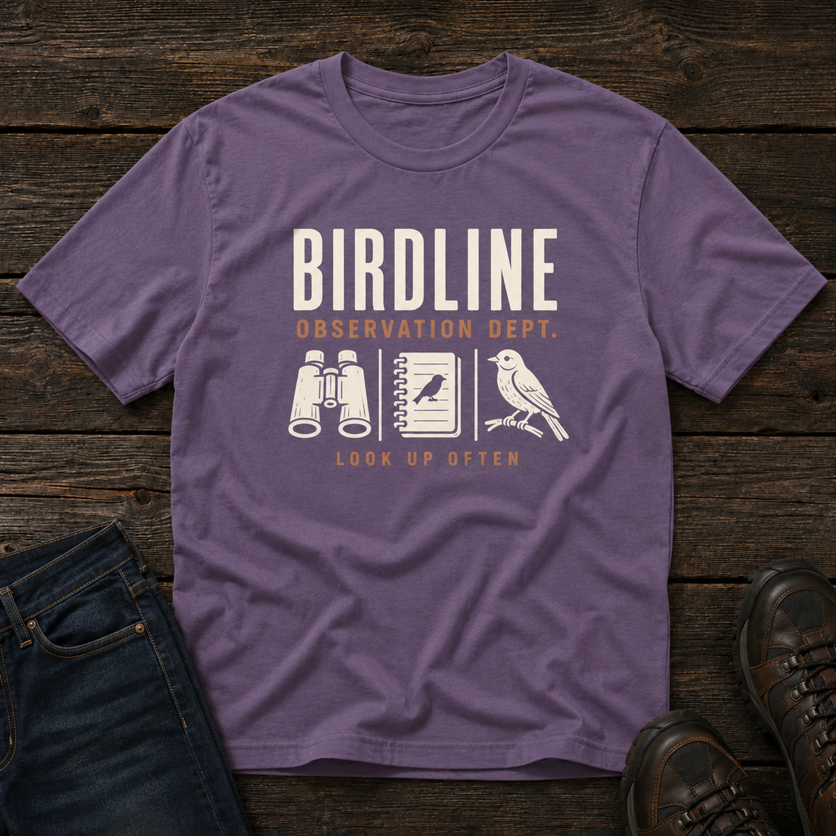 Observation Department T-shirt in Grape, front view