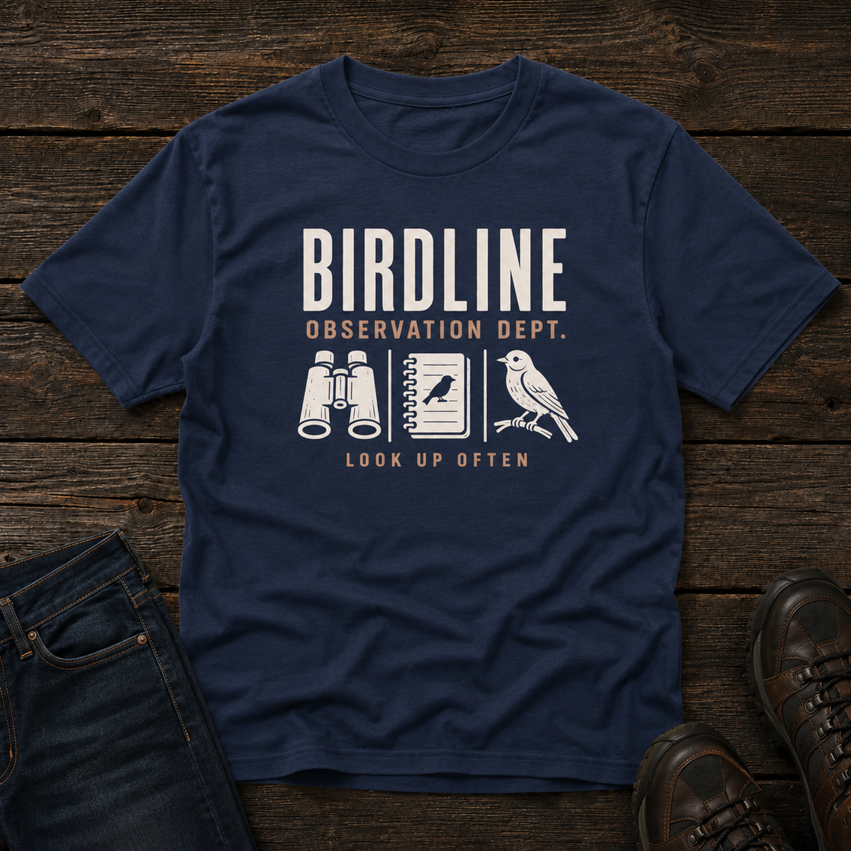 Observation Department T-shirt in True Navy, front view