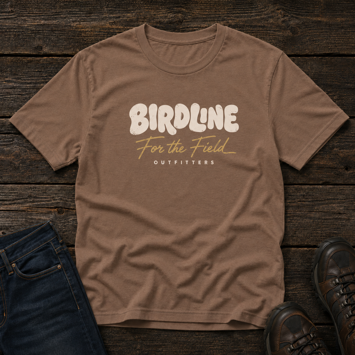 Birdline For the Field T-shirt in Espresso, front view