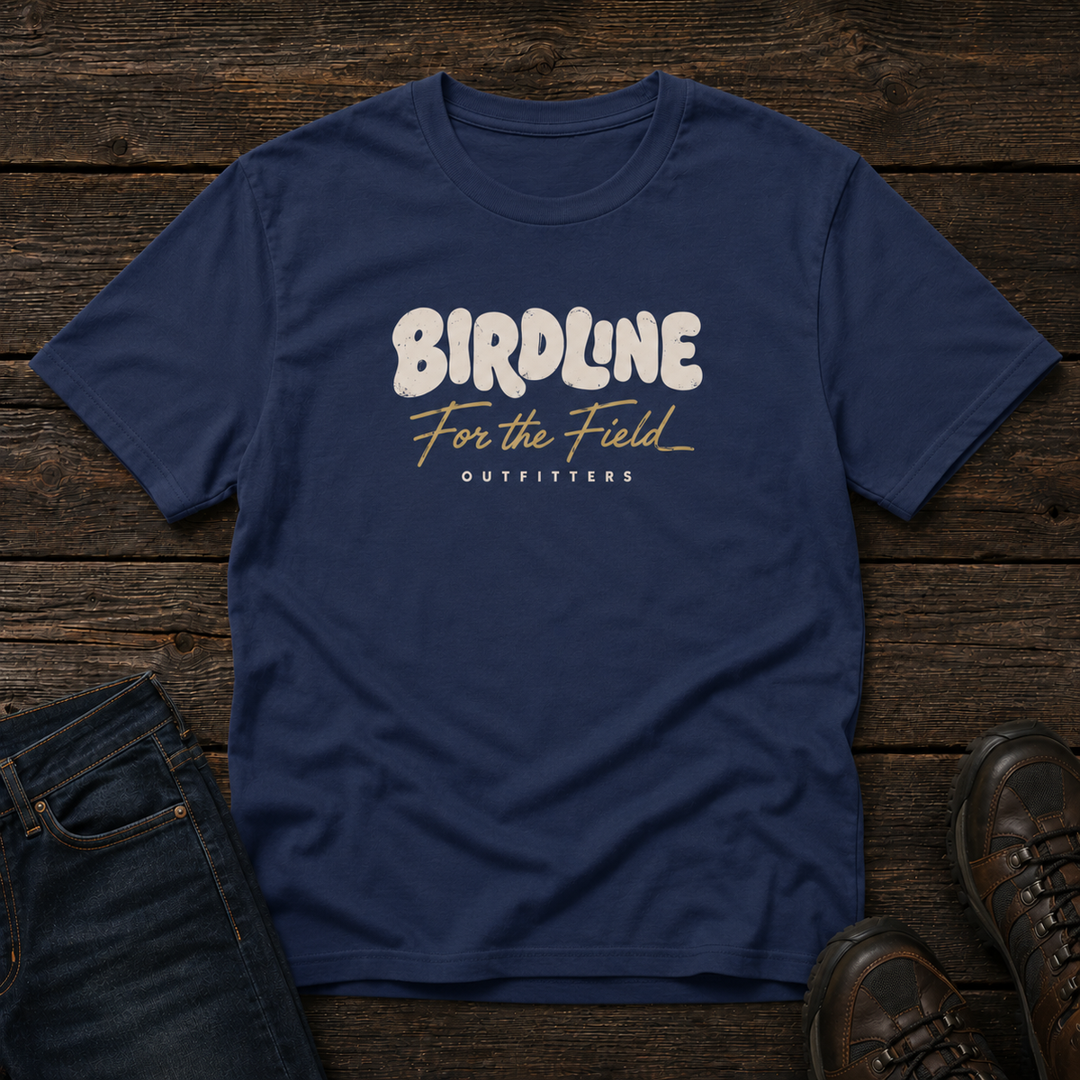 Birdline For the Field T-shirt in True Navy, front view