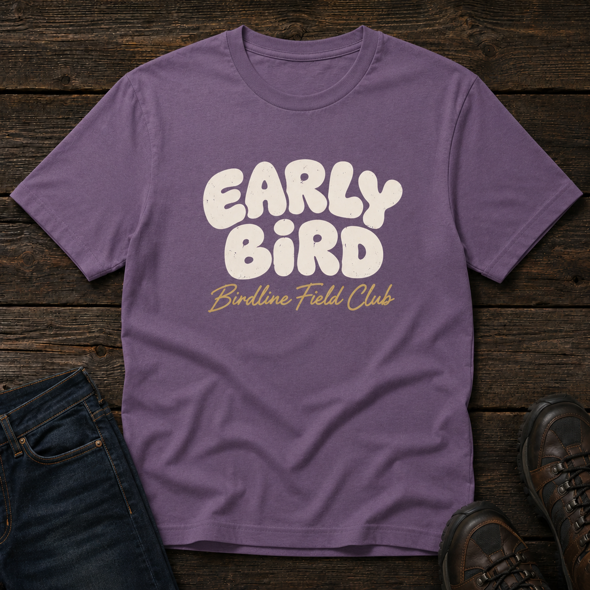Early Bird Field Club T-shirt in Grape, front view