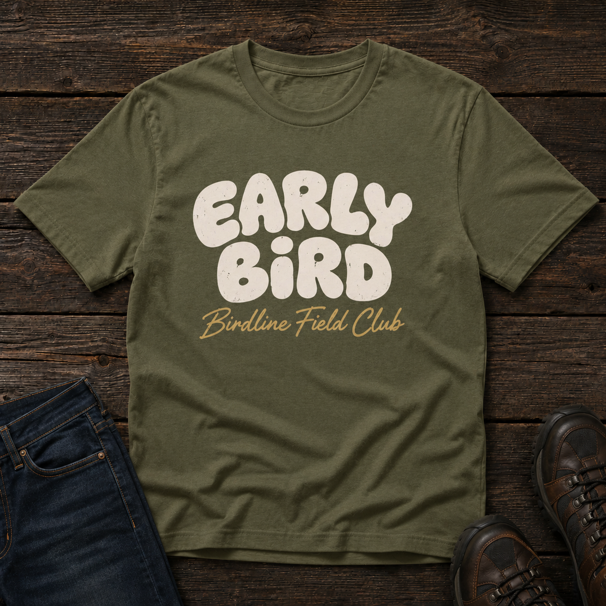 Early Bird Field Club T-shirt in Hemp, front view