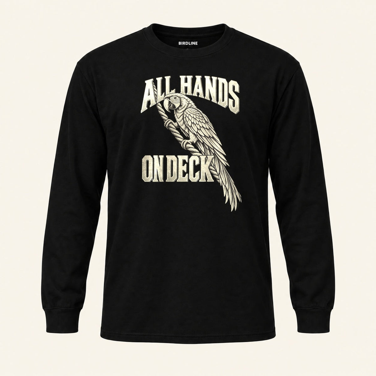 All Hands On Deck Long Sleeve Shirt in Black, front view