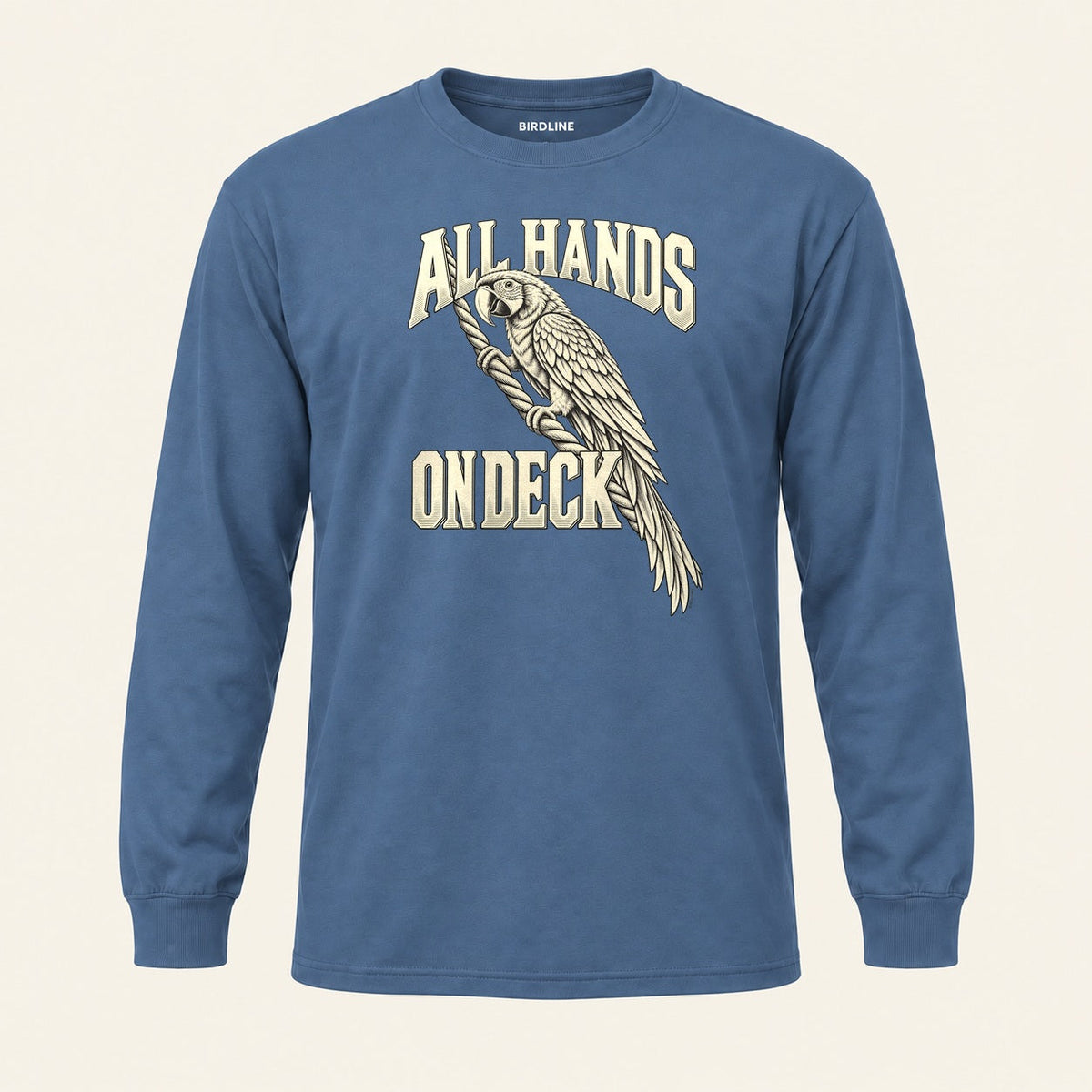All Hands On Deck Long Sleeve Shirt in Indigo Blue, front view