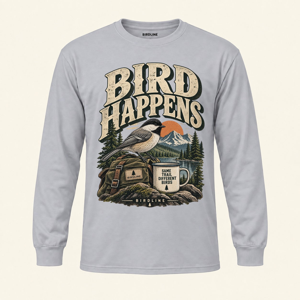 Bird Happens Long Sleeve Shirt in Sport Grey, front view