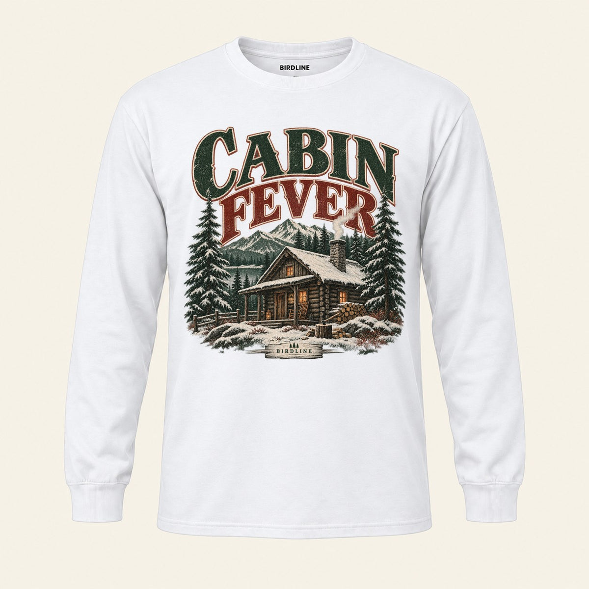Cabin Fever Long Sleeve Shirt in White, front view