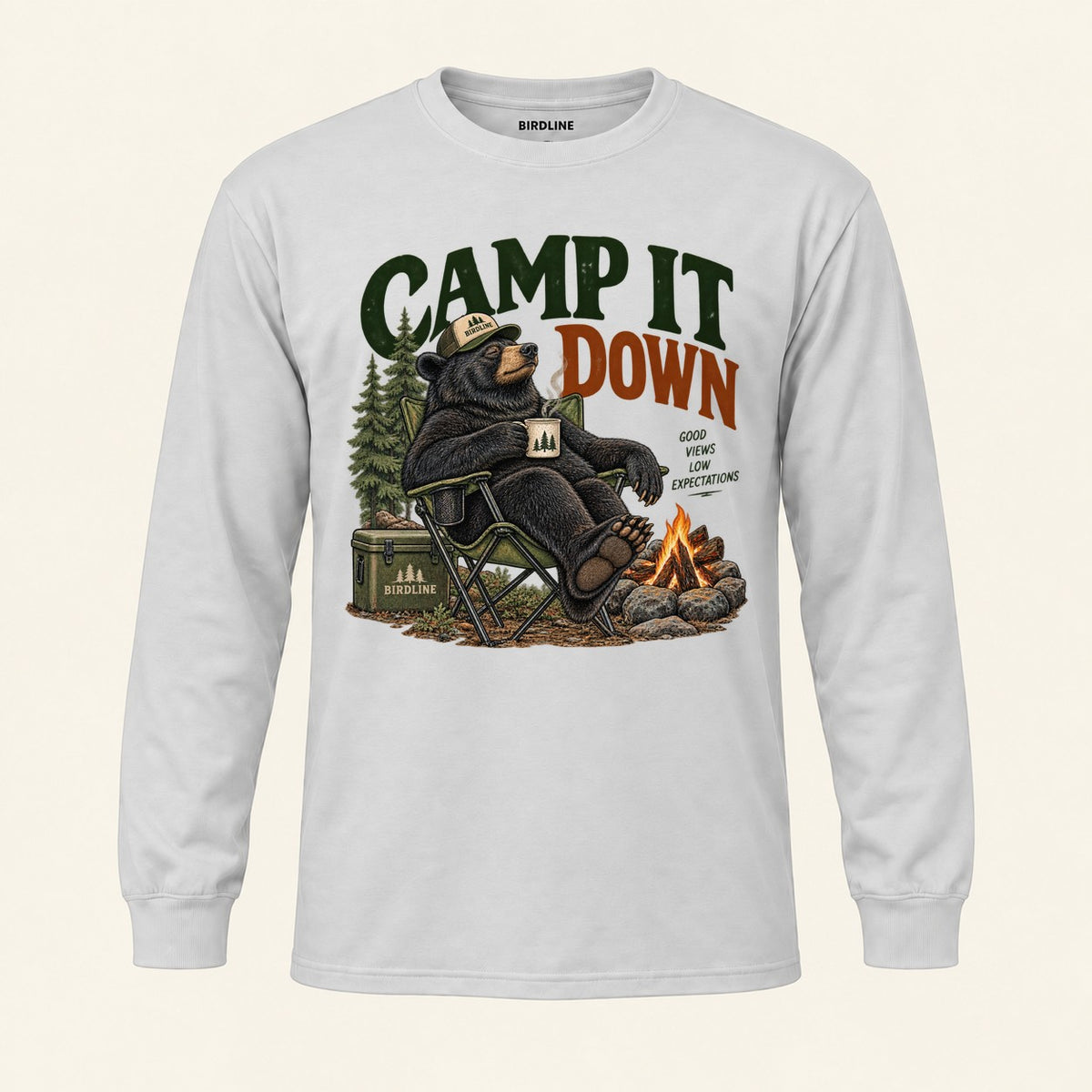 Camp It Down Long Sleeve Shirt in Ash, front view