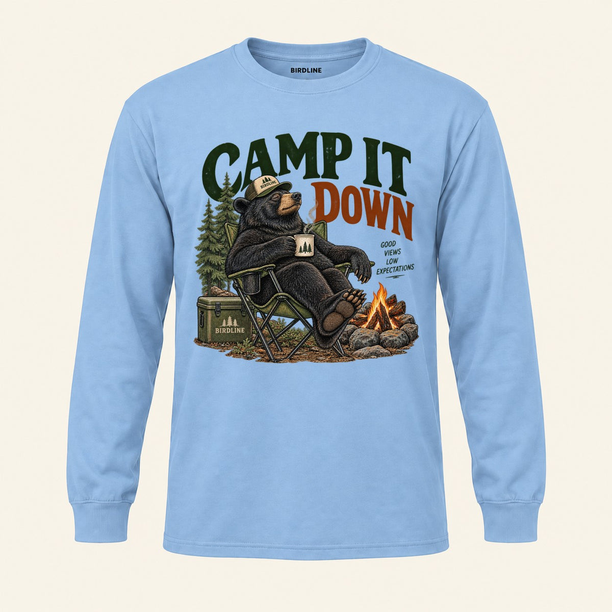 Camp It Down Long Sleeve Shirt in Light Blue, front view