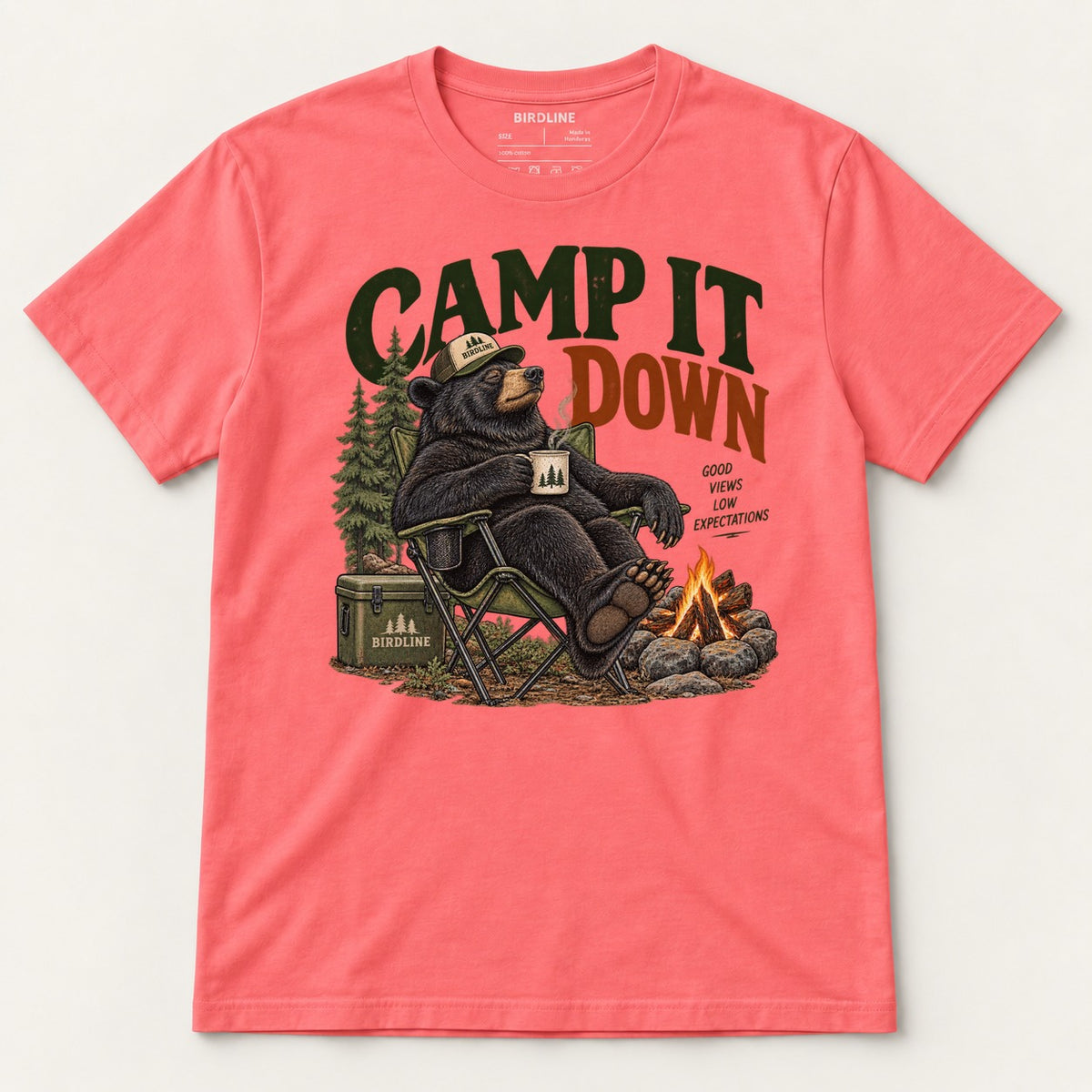 Camp It Down T-Shirt in Coral Silk, front view